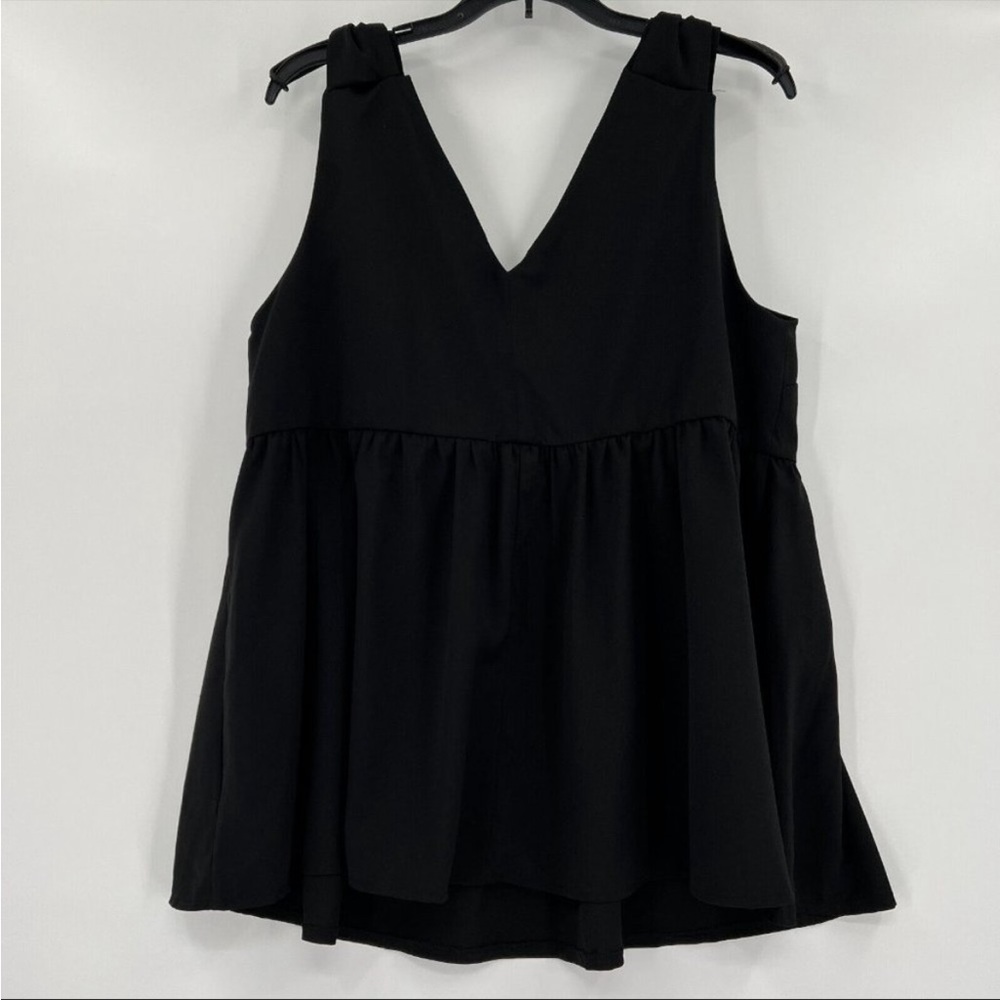 Pomander Place Tuckernuck Womens Black Coco Sleeveless Top Blouse V-Neck Bow L